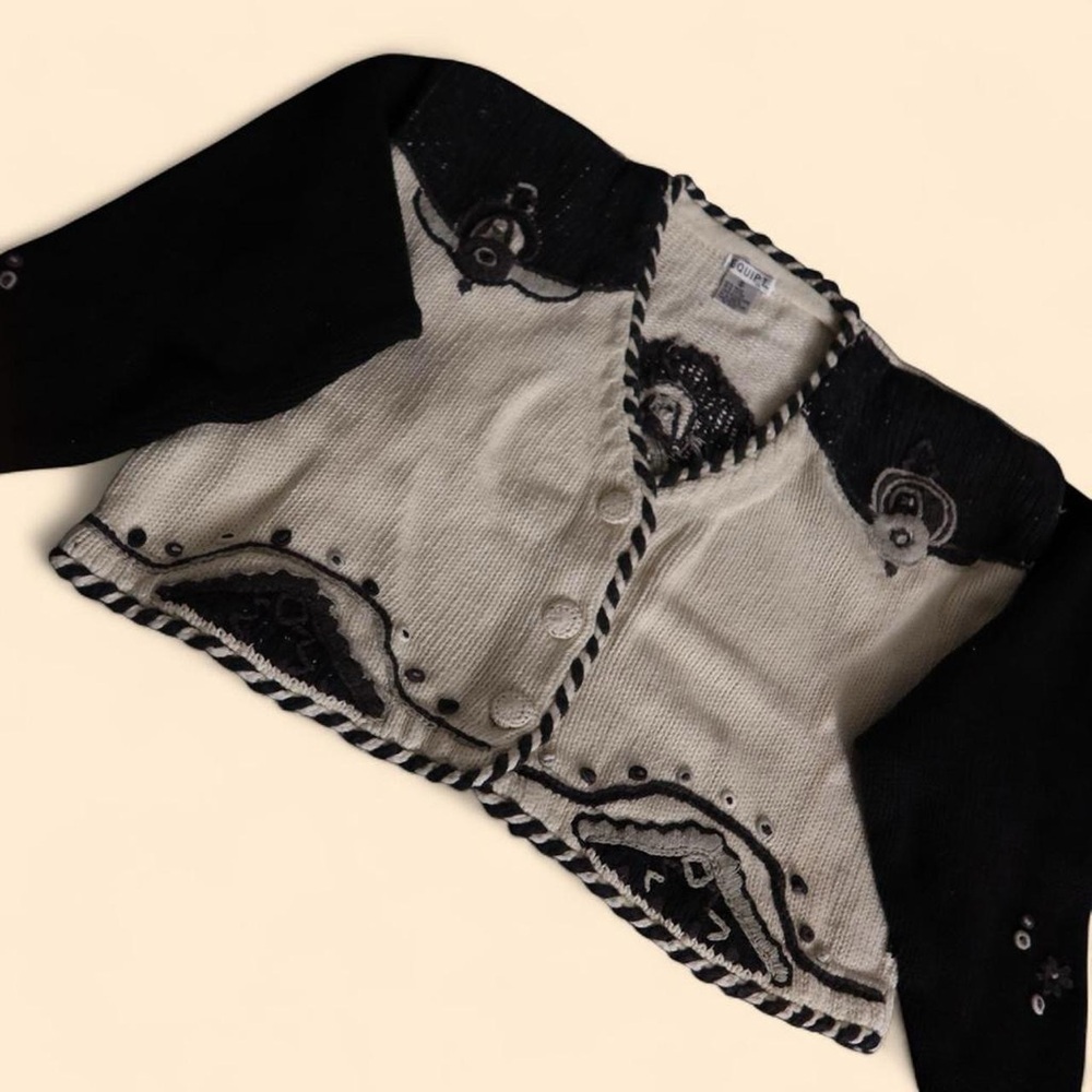 Equipt Black & Cream Cropped Knit Cardigan